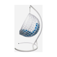 Подвесное кресло M-GROUP КРУГ ЛЮКС с ротангом белое, синяя подушка 11060110