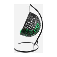 Подвесное кресло M-GROUP КРУГ ЛЮКС с ротангом чёрное, зелёная подушка 11060404