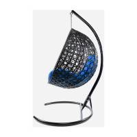 Подвесное кресло M-GROUP КРУГ ЛЮКС с ротангом чёрное, синяя подушка 11060410