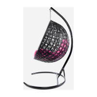 Подвесное кресло M-GROUP КРУГ ЛЮКС с ротангом чёрное, розовая подушка 11060408