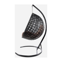 Подвесное кресло M-GROUP КРУГ ЛЮКС с ротангом чёрное, коричневая подушка 11060405