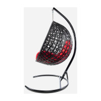 Подвесное кресло M-GROUP КРУГ ЛЮКС с ротангом чёрное, красная подушка 11060406