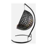Подвесное кресло M-GROUP КРУГ ЛЮКС с ротангом чёрное, бежевая подушка 11060401