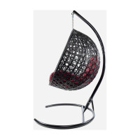 Подвесное кресло M-GROUP КРУГ ЛЮКС с ротангом чёрное, бордовая подушка 11060402