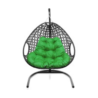 Подвесное кресло M-GROUP ДЛЯ ДВОИХ ЛЮКС с ротангом чёрное, зелёная подушка 11510404