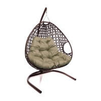 Подвесное кресло M-GROUP ДЛЯ ДВОИХ ЛЮКС с ротангом коричневое, бежевая подушка 11510201