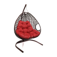 Подвесное кресло M-GROUP ДЛЯ ДВОИХ ЛЮКС с ротангом коричневое, красная подушка 11510206