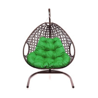 Подвесное кресло M-GROUP ДЛЯ ДВОИХ ЛЮКС с ротангом коричневое, зелёная подушка 11510204