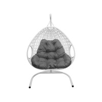 Подвесное кресло M-GROUP ДЛЯ ДВОИХ ЛЮКС с ротангом белое, серая подушка 11510109