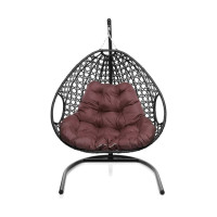 Подвесное кресло M-GROUP ДЛЯ ДВОИХ ЛЮКС с ротангом чёрное, бордовая подушка 11510402