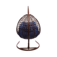 Подвесное кресло M-GROUP ДЛЯ ДВОИХ ЛЮКС с ротангом коричневое, синяя подушка 11510210