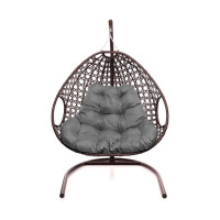 Подвесное кресло M-GROUP ДЛЯ ДВОИХ ЛЮКС с ротангом коричневое, серая подушка 11510209