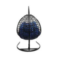 Подвесное кресло M-GROUP ДЛЯ ДВОИХ ЛЮКС с ротангом чёрное, синяя подушка 11510410