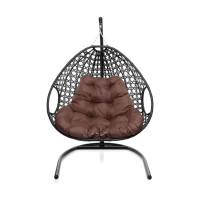 Подвесное кресло M-GROUP ДЛЯ ДВОИХ ЛЮКС с ротангом чёрное, коричневая подушка 11510405