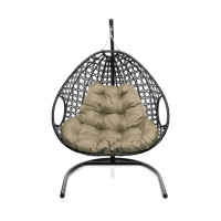 Подвесное кресло M-GROUP ДЛЯ ДВОИХ ЛЮКС с ротангом чёрное, бежевая подушка 11510401