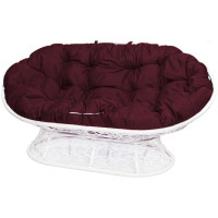 Диван M-GROUP МАМАСАН с ротангом белое, бордовая подушка 12110102