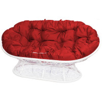 Диван M-GROUP МАМАСАН с ротангом белое, красная подушка 12110106