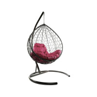 Подвесное кресло M-GROUP КАПЛЯ с ротангом коричневое, бордовая подушка 11020202