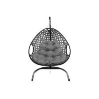 Подвесное кресло M-GROUP ДЛЯ ДВОИХ ЛЮКС с ротангом чёрное, серая подушка 11510409