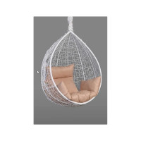 Подвесное кресло-кокон Лаура SEVILLA белый + каркас, подушка бежевая SEV-1-201