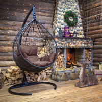 Подвесное кресло-кокон Лаура SEVILLA черный + каркас, подушка коричневая SEV-1-102