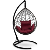 Подвесное кресло-кокон Лаура ALICANTE коричневый + коричневый каркас,подушка бордовая ALI 304