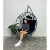 Подвесное кресло-кокон Лаура FLATA серый + каркас, подушка чёрная FLT-205