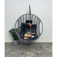 Подвесное кресло-кокон Лаура FLATA серый + каркас, подушка темно-серая FLT-212