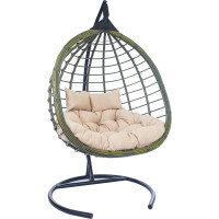 Подвесное двухместное кресло-кокон Лаура HASTA бамбук + каркас, подушка бежевая HST-502