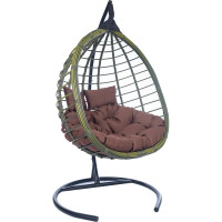 Подвесное двухместное кресло-кокон Лаура HASTA бамбук + каркас, подушка коричневая HST-501