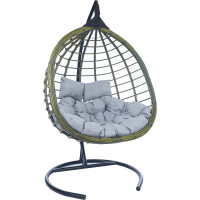 Подвесное двухместное кресло-кокон Лаура HASTA бамбук + каркас, подушка светло-серая HST-503