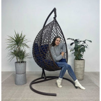 Подвесное кресло-кокон Лаура Montblanc коричневый + каркас, подушка синяя MONB 310