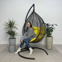 Подвесное кресло-кокон Лаура Montblanc коричневый + каркас, подушка жёлтая MONB 308