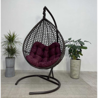 Подвесное кресло-кокон Лаура Montblanc коричневый + каркас, подушка бордовая MONB 304