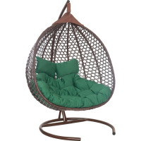 Подвесное двухместное кресло-кокон Лаура ФИДЖИ коричневый +каркас, подушка зелёная FID 310