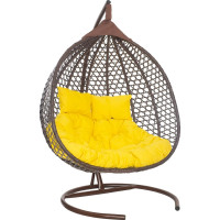 Подвесное двухместное кресло-кокон Лаура ФИДЖИ коричневый +каркас, подушка жёлтая FID 311