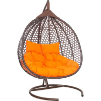 Подвесное двухместное кресло-кокон Лаура ФИДЖИ коричневый +каркас, подушка оранжевая FID 312