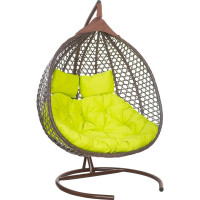 Подвесное двухместное кресло-кокон Лаура ФИДЖИ коричневый +каркас, подушка салатовая FID 303/1