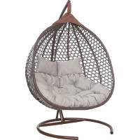 Подвесное двухместное кресло-кокон Лаура ФИДЖИ коричневый +каркас, подушка светло-серая FID 307/1