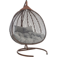 Подвесное двухместное кресло-кокон Лаура ФИДЖИ коричневый +каркас, подушка темно-серая FID 309