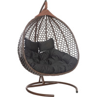 Подвесное двухместное кресло-кокон Лаура ФИДЖИ коричневый +каркас, подушка чёрная FID 305