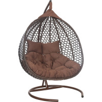 Подвесное двухместное кресло-кокон Лаура ФИДЖИ коричневый +каркас, подушка шоколадная FID 301