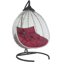 Подвесное двухместное кресло-кокон Лаура ФИДЖИ серый + каркас, подушка бордовая FID 504