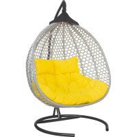 Подвесное двухместное кресло-кокон Лаура ФИДЖИ серый + каркас, подушка жёлтая FID 511