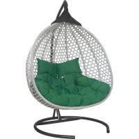 Подвесное двухместное кресло-кокон Лаура ФИДЖИ серый + каркас, подушка зелёная FID 510