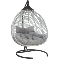 Подвесное двухместное кресло-кокон Лаура ФИДЖИ серый + каркас, подушка темно-серый FID 509