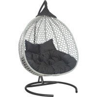 Подвесное двухместное кресло-кокон Лаура ФИДЖИ серый + каркас, подушка чёрная FID 505
