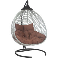 Подвесное двухместное кресло-кокон Лаура ФИДЖИ серый + каркас, подушка шоколадная FID 501
