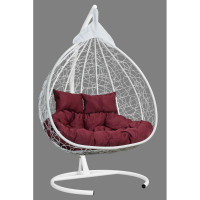 Подвесное двухместное кресло-кокон Лаура FISHT белое + белый каркас, подушка бордовая FIS 204