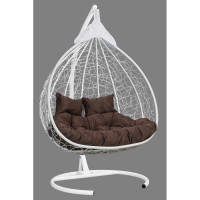 Подвесное двухместное кресло-кокон Лаура FISHT белое + белый каркас, подушка шоколадная FIS 201